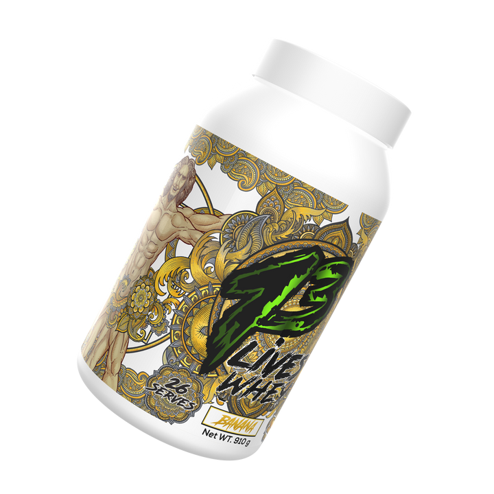 13Lives Whey Protein Banana 910g tub angled display showing label design and 26 serves text