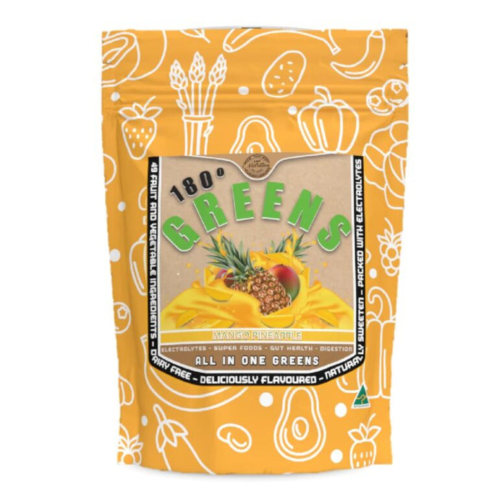 180 Degrees Nutrition Greens Mango Pineapple superfood supplement bag with tropical fruit blend
