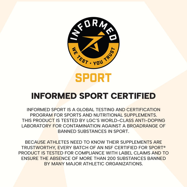 Informed Sport certification badge for CBUM Essential Pre-Workout ensuring product safety and quality testing