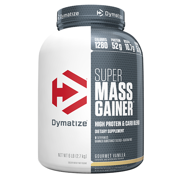 Front of Dymatize Super Mass Gainer 6lb tub in Gourmet Vanilla flavour