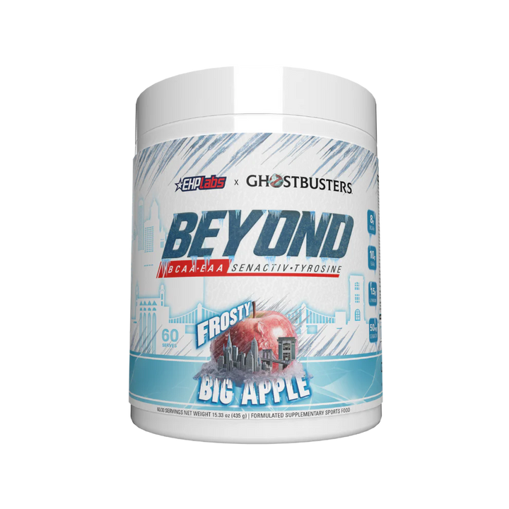 EHP Labs Beyond BCAA and EAA Pineapple flavour tub featuring white label and blue apple design on front