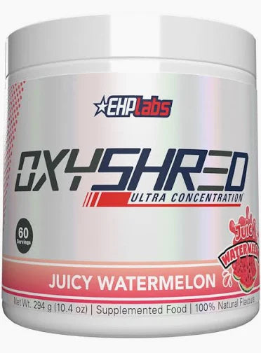 EHP Labs OxyShred Raspberry Refresh Limited Edition tub with white and pink label featuring watermelon graphic on front
