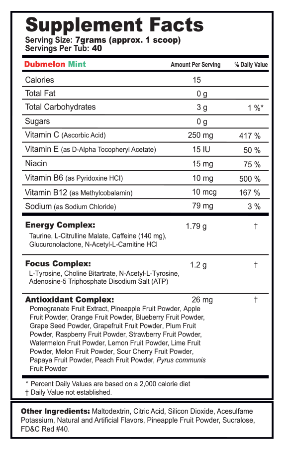 Supplement facts label for a product with various nutrients listed.