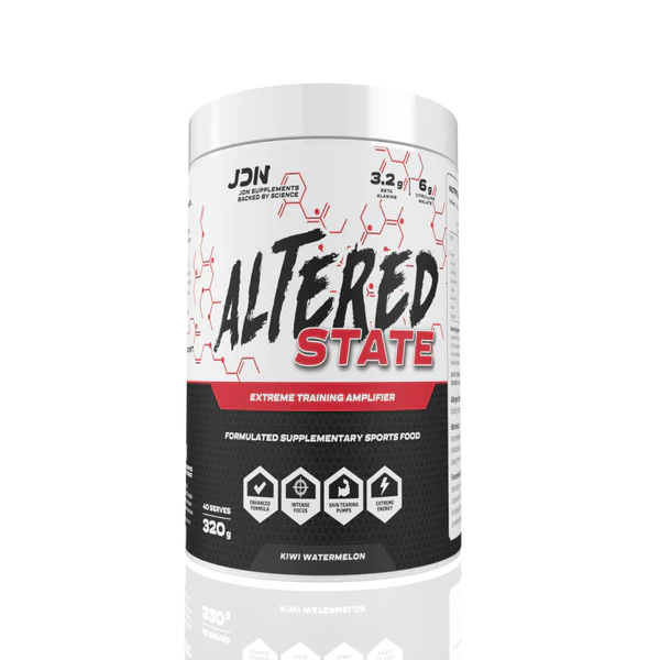 JDN Altered State pre-workout kiwi watermelon tub 320g high-stim training supplement 