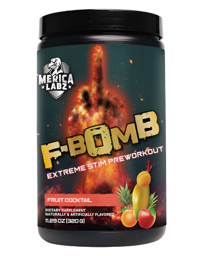 F Bomb extreme stim pre workout supplement tub 302g by Merica Labz fruit cocktail flavour 