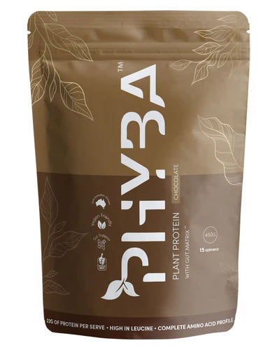 PHYBA Plant Protein Chocolate 450g pouch with brown label and 15 serves of smooth vegan protein
