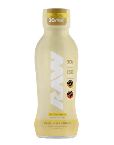 RAW Nutrition CBUM Protein RTD Vanilla Milkshake 355mL cream bottle with white RAW logo and 30g protein label