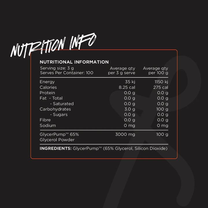 Nutritional information and ingredient details on a black background.