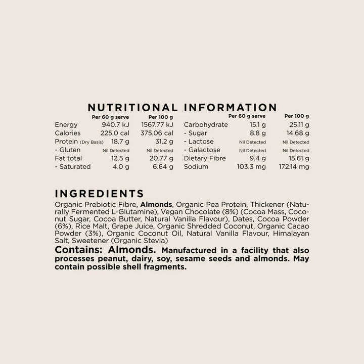Nutritional information and ingredients list on a product packaging.