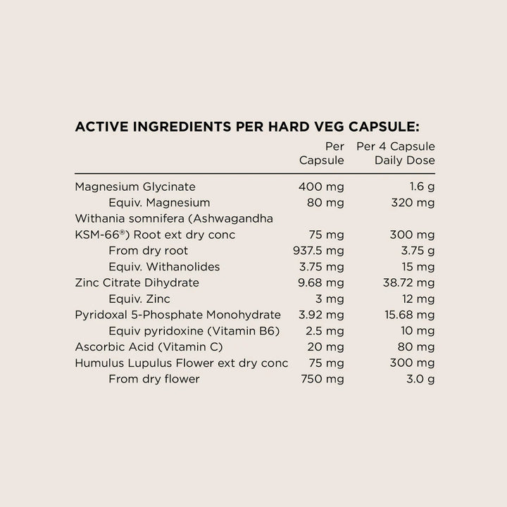 active ingredients list on white background for sleep support capsules