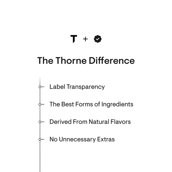 Graphic highlighting Thorne Difference featuring label transparency and natural ingredient sourcing