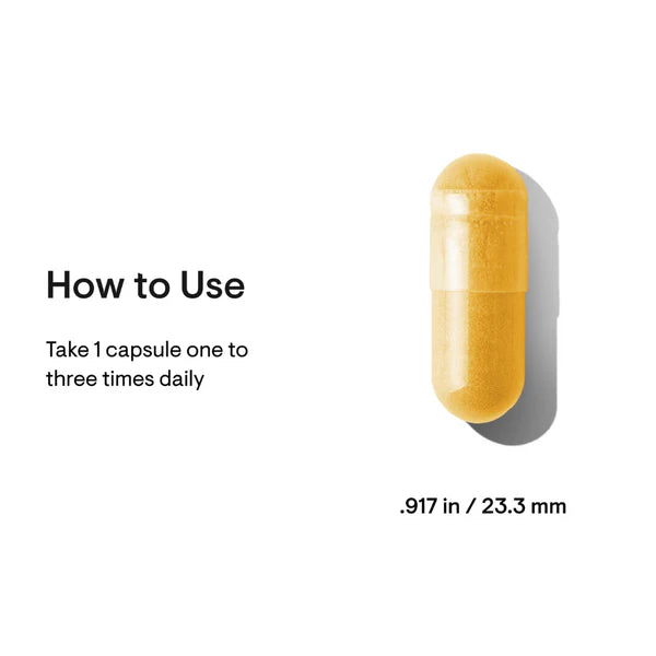 Thorne Liver Cleanse yellow capsule showing size 23.3mm with dosage instructions