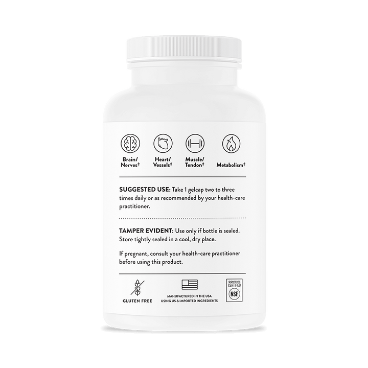 Back label of Thorne Super EPA showing suggested use, certifications, and storage instructions