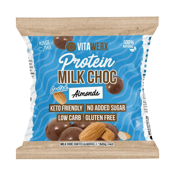 Vitawerx Protein Milk Choc Coated Almonds high protein keto friendly low sugar snack 60g