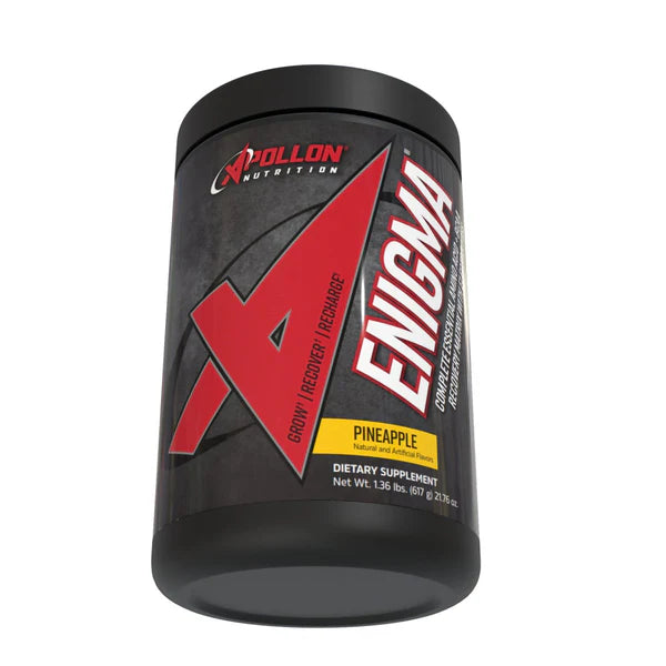 A container of Apollon Nutrition Enigma EAA & BCAA supplement in pineapple flavor.