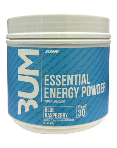A container of Essential Energy Powder with the label 'CBUM ESSENTIAL PRE-WORKOUT'.