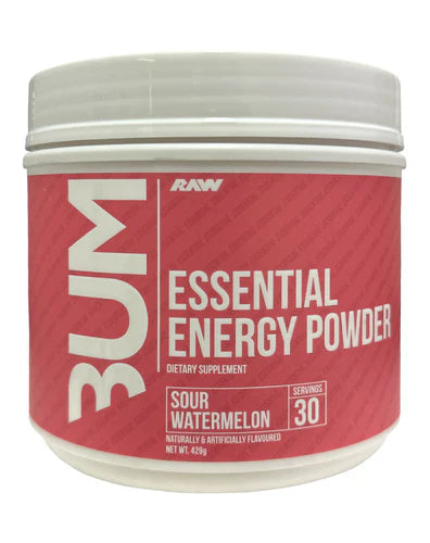 A container of Essential Energy Powder with the label 'CBUM ESSENTIAL PRE-WORKOUT'.