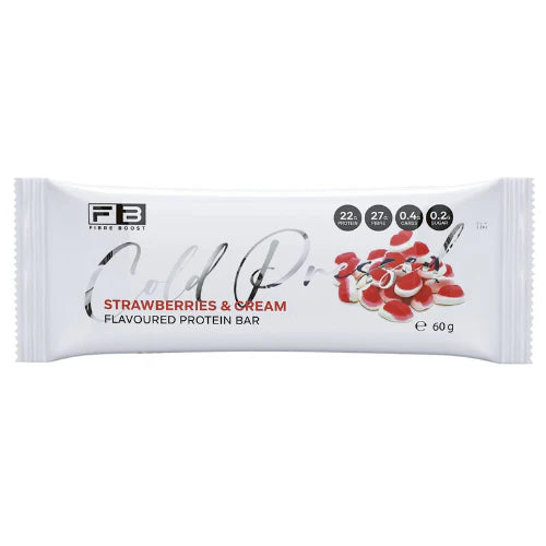 Fibre Boost Cold Pressed Protein Bar strawberries and cream flavour high protein low sugar snack 60g