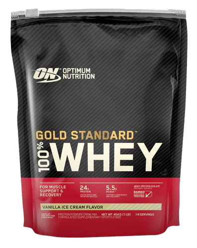 Optimum Nutrition Gold Standard 100% Whey protein powder package.