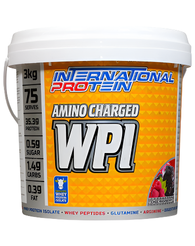 Amino Charged WPI choc raspberry whey protein isolate 3kg by International Protein