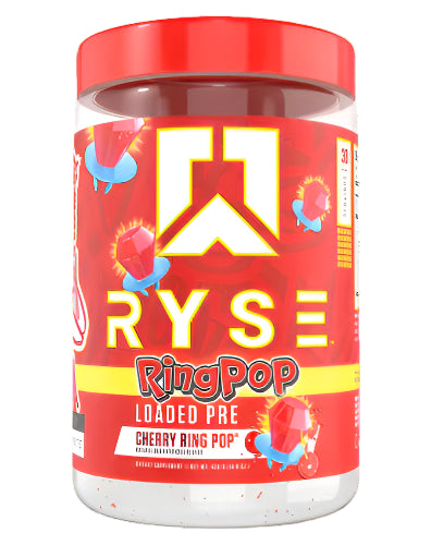 Red container of Ryse RingPop Loaded Pre supplement on a white background