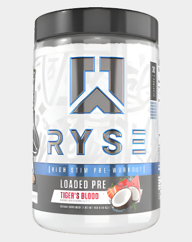 Container of RYS Loaded Pre supplement with a black lid on a white background